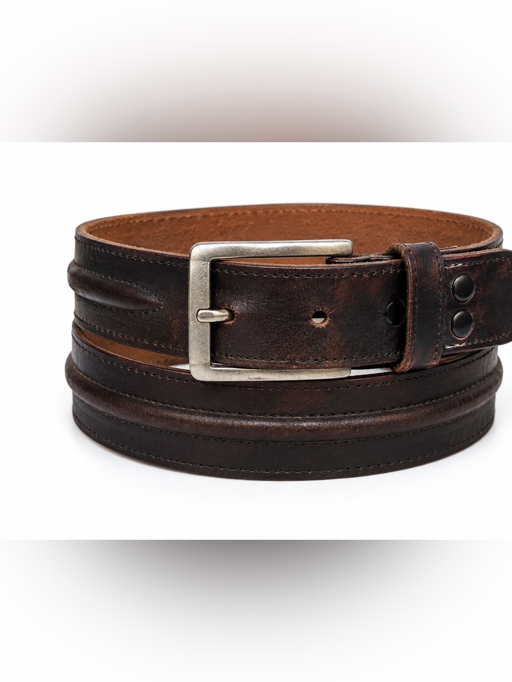 Vintage Genuine “top grain cowhide” brown leather belt - silver buckle